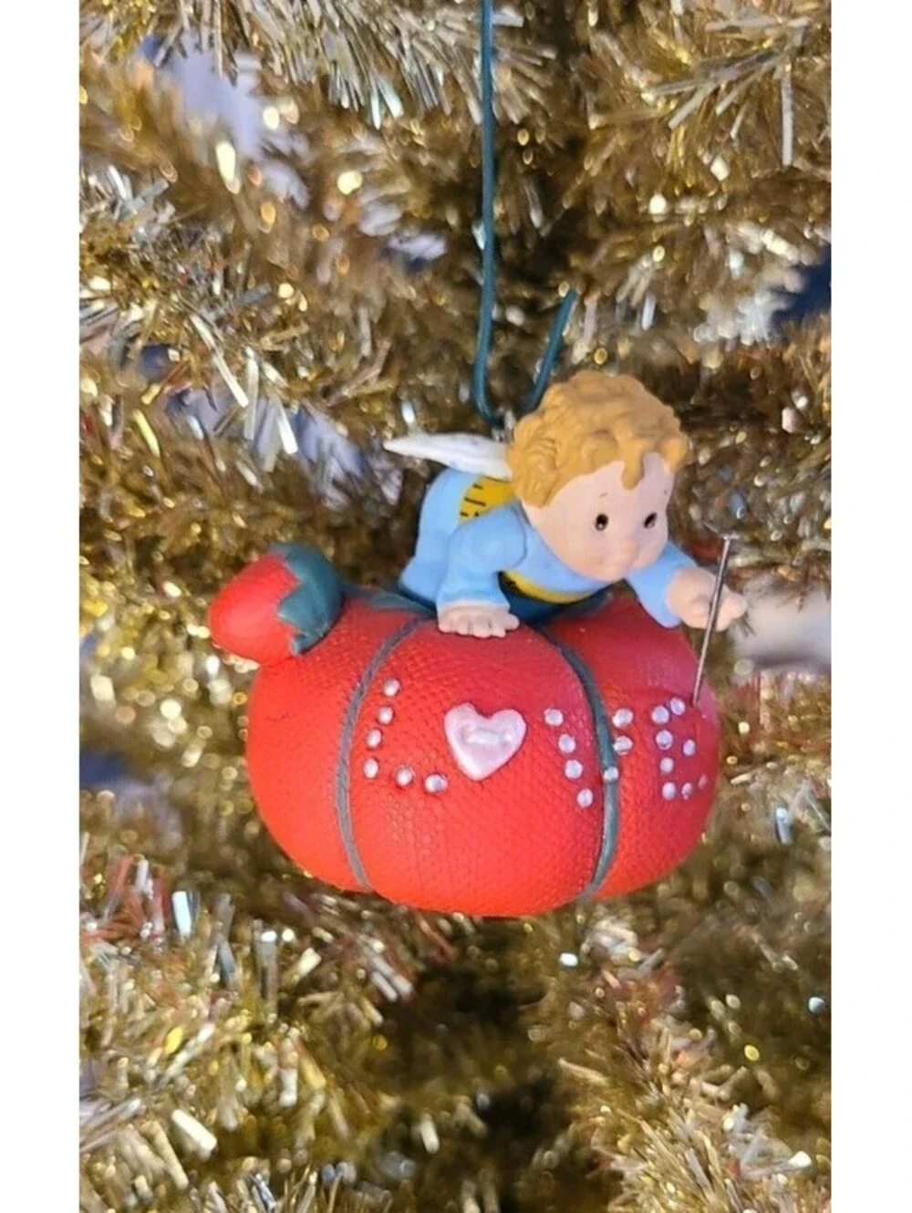 HALLMARK Love To Sew Angel on Pin Cushion 1997 Christmas Ornament